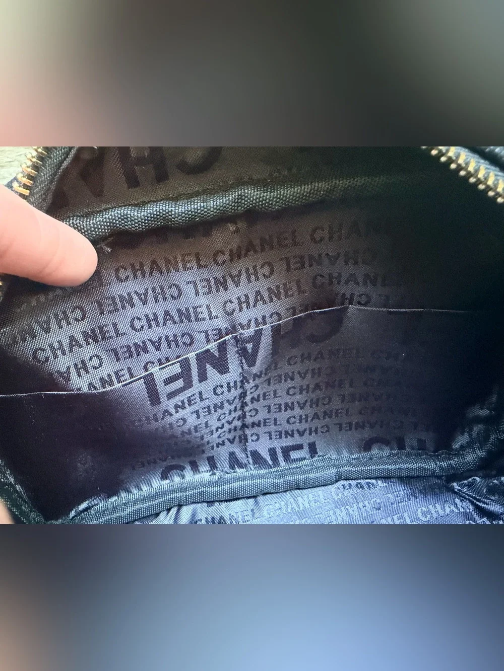 Chanel MAKEUP Dark Denim CC Branded Hand Bag w Gold Hardware/CC Branded DustBag